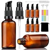 mawmuaw 6 Stück Pumpflasche 100ml Pumpspender Glas Braunglasflasche Leer Glasflaschen Braun mit Pumpe Trichter Aufkleber Reinigungsbürste Samtbeutel für Aromatherapie Kosmetik ätherische Öle