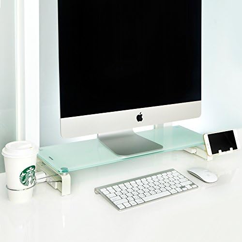 21-Inch Multi Media Desktop Stand With 3-Port USB HUB and 2-Port Socket Clear Computer Monitor Riser 7.8'' High 3.1'' Save Space for Xbox One/component/flat Screen TV (UsbStand-White)