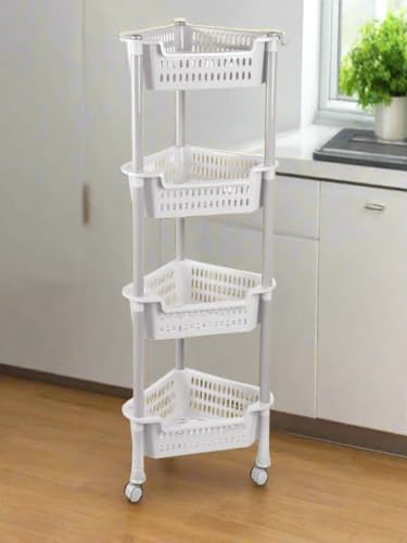 Image of Nayasa Corner Trolley 4 Layers | Kitchen Organizer | Vegetable Stand for Kitchen | Kitchen Shelf Organizer | Vegetable Basket | Vegetable Trolley with Wheels | 39.5 X 28 X 89 cm | Grey