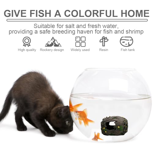 GNHG Garnelen Aquarium Aquarium Decoration Cave Aquarium Broken Barrel Dekoration mit Grün Gras für Fische Garnelen Verstecken Aquarium Dekoration Harz Aquarium Zubehör 1 Stück – Bild 4