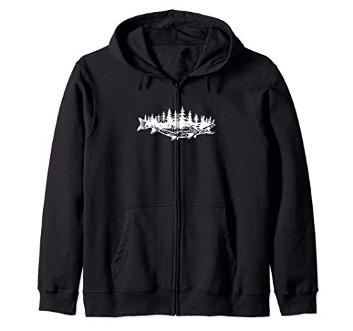 Musky Fishing - Pine Forest Treeline - Outdoor Fisherman Sudadera con Capucha