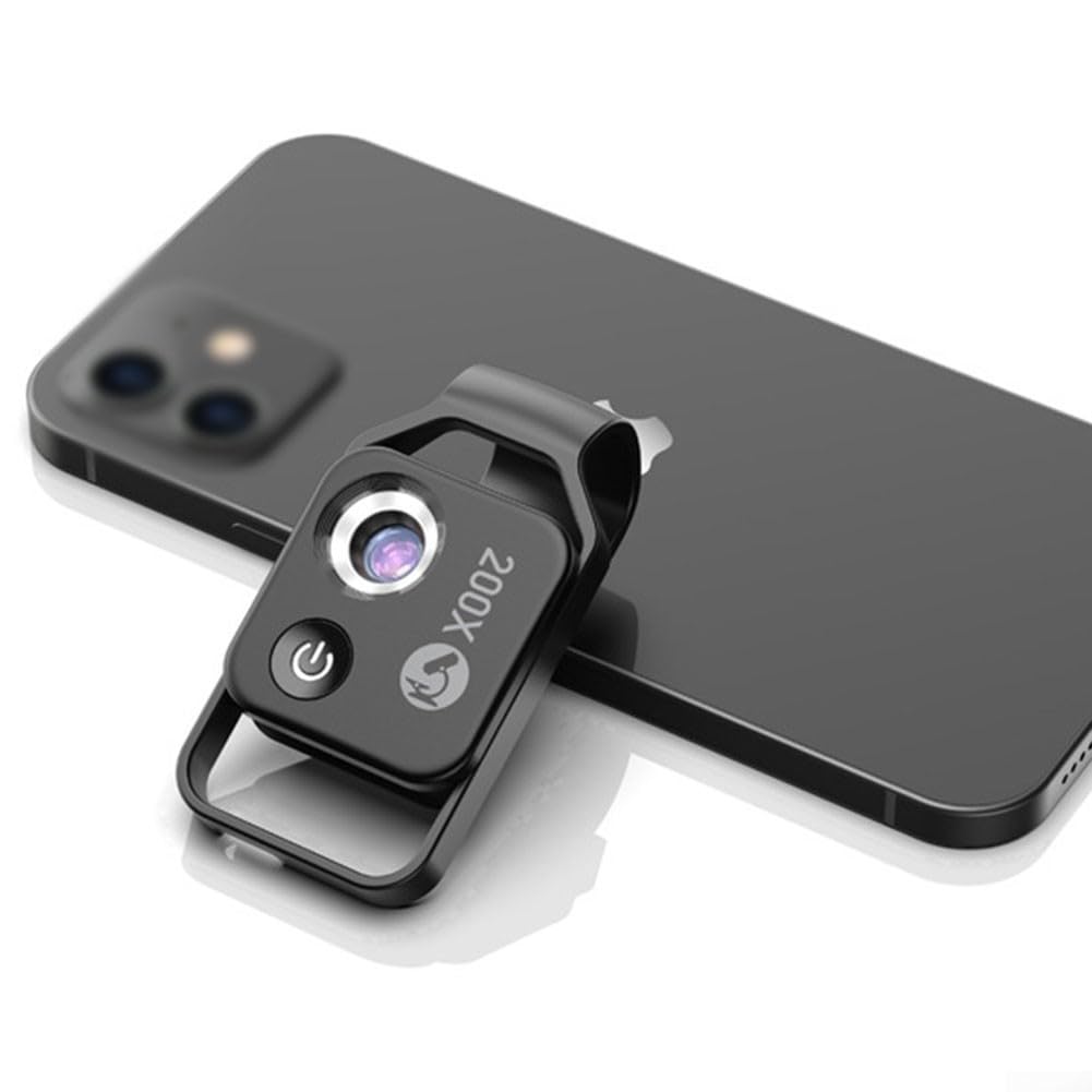 Microscopio portátil de 200X para smartphone, lupa HD con luz LED, carga USB-C para joyas (blanco)