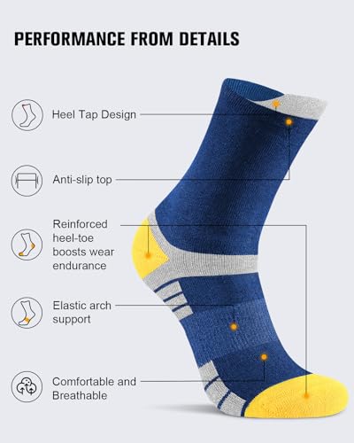 6 Pairs Men's Cotton Crew Work Boot Socks, Moisture Cushioned Athletic Sports Socks for Hiking Running Workout2