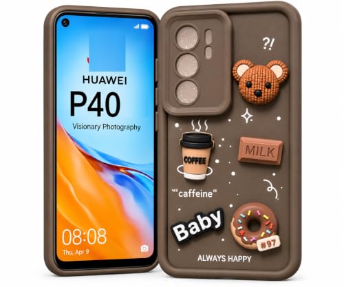 Image of Bintage Back Cover Compatible for Huawei ANA-LX4 / P40 4G | Cute Fun Ball | 3D Taddy Smiley Coffee | Milk Case | Full Body Protection - Brown
