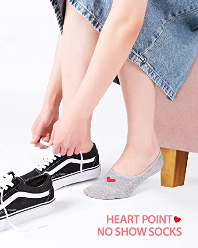 Cutie Mango 3 Pair Heart Print No Show Socks Flat Liner Daily Casual Premium Cotton Invisible Comfortable Non-Slip Novelty Simple Design Socks 5,6,7,8,9 Size For Women (White) #TOP1