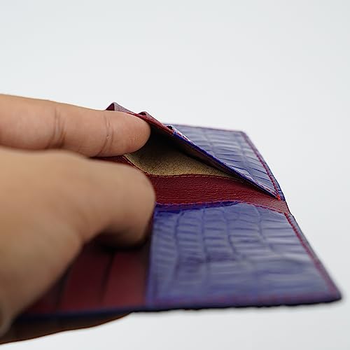 Image of HATA Light Blue Red Exotic Bifold Wallet for Men, Billfold with Mixed Leather Interior, RFID Blocking Card Holder, Handmade Gift for Birthday, Anniversary, Father's Day VIMIX-52