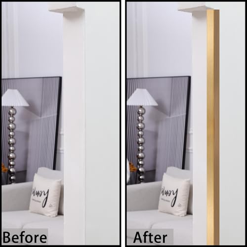 Image of Trimold Brushed Gold Aluminum Peel and Stick L Molding Corner Guards with 90 Angle for Wall Door Frame Cabinet Baseboard Protection and Decoration, 35.4in x 0.8in (3Pcs)