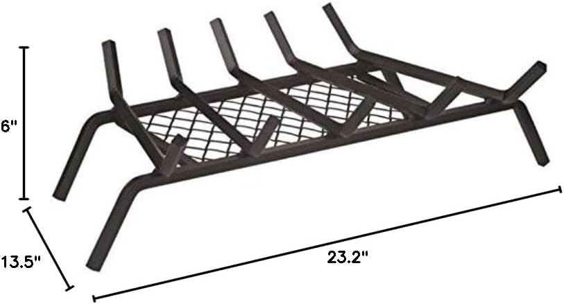 Rocky Mountain Goods 23-inch Fireplace Grate with Ember Retainer - 1/2” Heavy Duty Cast Iron - Heat Treated for Hottest Fires - Retainer for Cleaner More efficient fire - Heavy Duty Welds