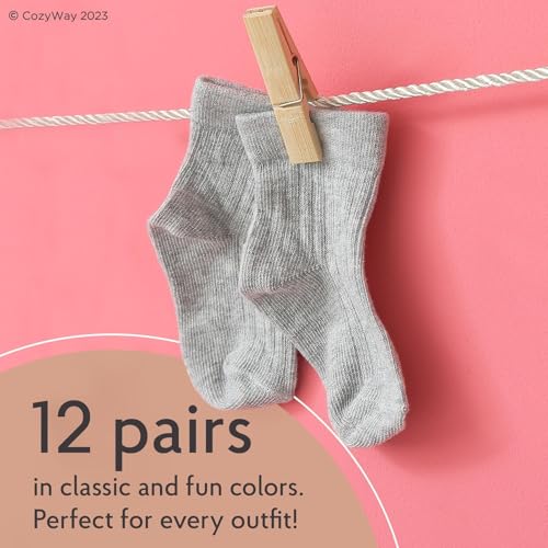 CozyWay Toddler Ruffle Socks Baby Girl Turn Cuff Ankle Comfy Cotton Socks Infant - 9-24 Months Unisex White - 12 Pack - Thumbnail 3