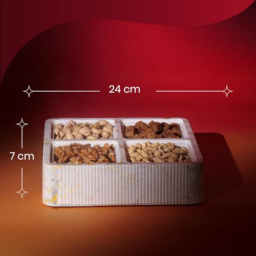 Image of Selvel Global Square Dryfruit Box with 4 Compartments | Airtight Multi-Purpose Storage Box with Tray & Lid | Ideal for Diwali Gifting | 500ml Each | BPA-Free (Italian White)