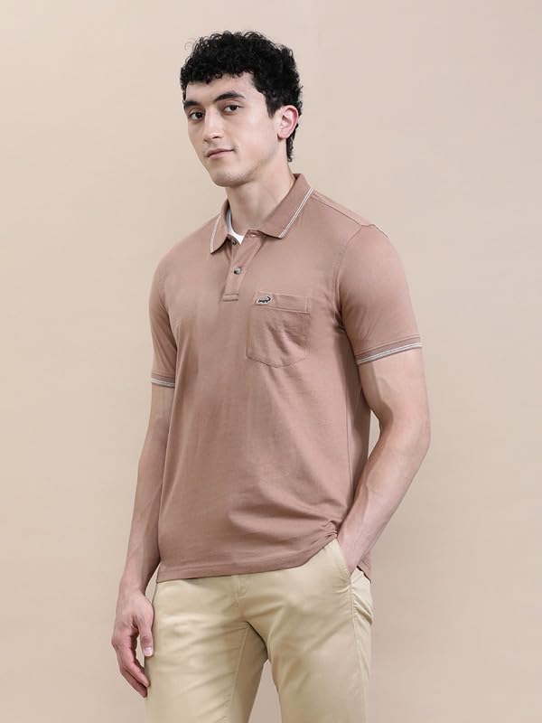 Image of CROCODILE Men Solid Slim Fit Polo T-Shirt | Regular Length | Short Sleeve | Button Placket | Casual Knitted Topwear