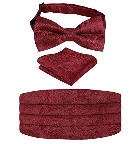 Image of Alizeal Mens Paisley Adjustable Bow Tie Set | Pre-tied Cummerbund Pocket Square Perfect for Weddings Business Formal Events