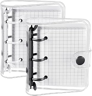 2 Sets Mini Transparent 3 Ring Binder Covers with Mini Binder Inner Paper Pockets Clear Soft PVC Notebook Closure Loose Leaf Folder Round Ring Binder Cover Protector with Snap Button