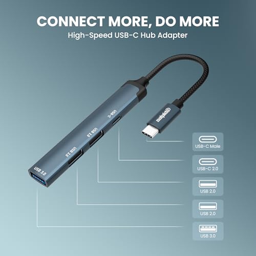 Image of SAL-DS-34C 4-in-1 USB-C Hub Adapter with USB 3.0x1, USB 2.0x2, USB-C 2.0x1, 5Gbps Data Transfer Speed, Durable Aluminium Alloy, Compact Plug & Play USB Hub for Laptops /Tablets (Grey)