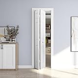 JUBEST 24in. x 80in. Bifold Door, 6 Panel Primed Bifold Interior Doors, Hollow Core Bi Fold Closet Door with Hardware Kit Include, Folding Doors for Laundry, Pantry & Bedroom