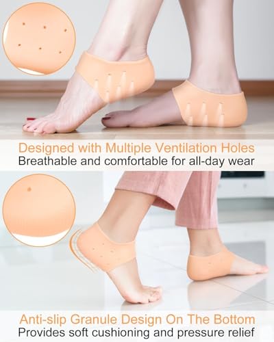 Image of ARIME ADDA Silicone Gel Heel Pad Socks for Pain Relief Heel Swelling Pain Relief Anti Crack Moisturizing Socks for Dry Hard Cracked Ankles | Man and Women Gel Heel Protectors Free Size (Limestone)