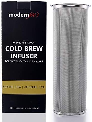 MODERNJOE'S Premium Infuser Cold Coffee Maker for 2QT Wide Mouth Mason Jars by Modern Joe's. Perfect for Ice Coffee and Tea. Heavy Duty Gauge 100 Micron Mesh 304 Stainless Steel