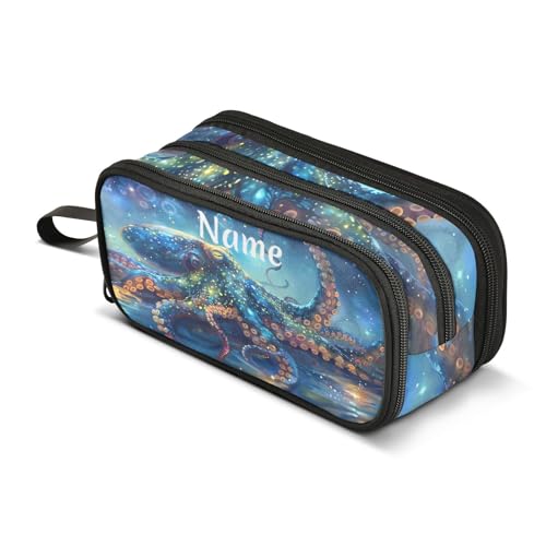 Image of Custom Octopus Galaxy Pencil Case Box Boys Girls Personalized Name Large Pencil Pouch Stationery Pen Bag Organizer for Kids Adults School Office