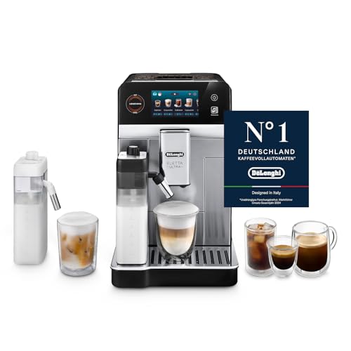 DeLonghi Eletta Ultra Kaffeevollautomat NEU - LatteCrema Milchsystem 50+ heiße & kalte Getränke besonders leise intuitives Farb-Touchdisplay einfache Reinigung Metallgehäuse (ECAM472.85.MB)