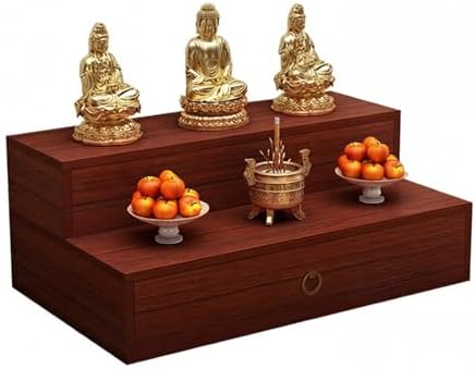Solid Wood Wall Mounted Altar Table with Pull-Out Drawer for Incense and Meditation, Personal Shrine Stand, Prayer Altar Cabinet with Storage for Home Decor
