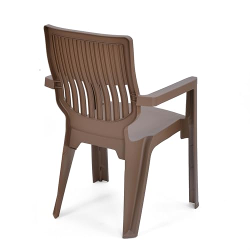 Image of Nilkamal Ortho Comfort Plastic Chair with Arm|Set of 2| 3 Year Warranty |Stackable Chair for Home, Living Room, Dining Room, Cafe & Balcony |Ergonomic Back Support |Indoor & Outdoor |Rattan Dark Beige