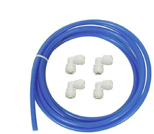 Generic Ro Water Purifier Filter 10 Meter Blue Pipe 1/4' +Push fit 4 Elbow connectors 1/4'-1/4 inch Pack of 5 Pcs