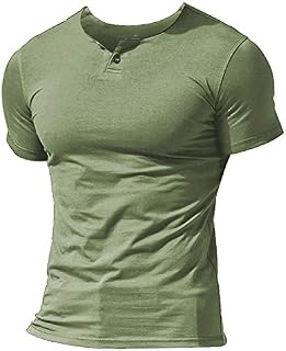 Muscle Alive Mens Summer Casual Short Sleeve Henleys T-Shirt Single Button Placket Plain
