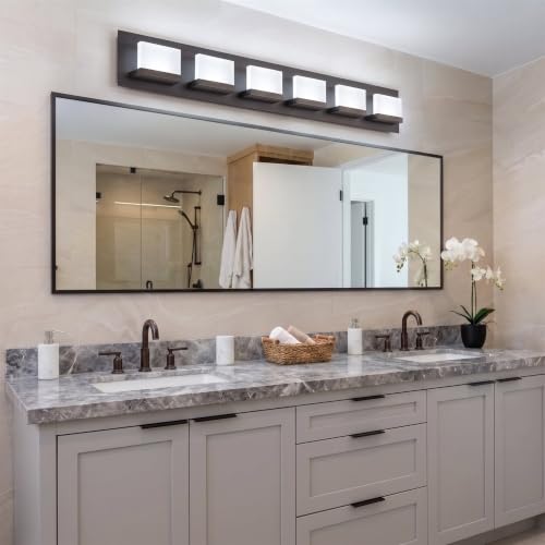 Image of Kira Home Everett 48 inch Modern Integrated LED 6-Light Bathroom Vanity Light