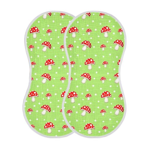Polka Dot Mushrooms Baby Burp Cloths for Boys and Girls, Soft Muslin Spit Up Towels, 22"x11" Newborn Essentials for Feeding and Drooling, 1 Pack2