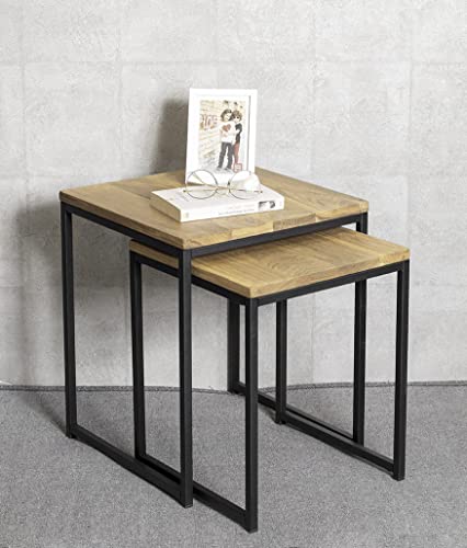 Table d'appoint en chêne massif HAKU lot de 2 tables basses de salon style moderne - 3