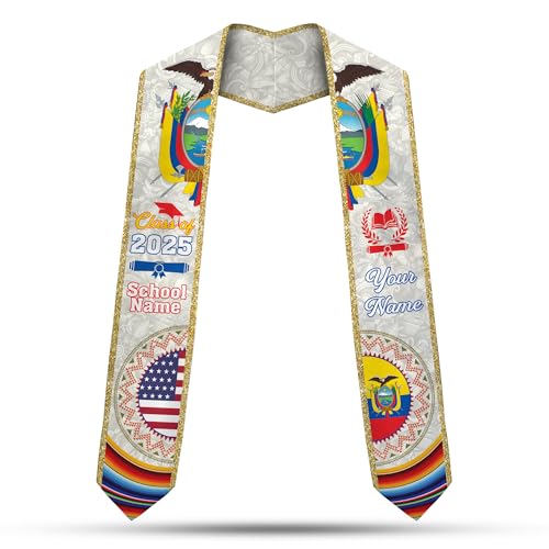 MonkeyVan Ecuadorians Graduation Sash Custom Ecuadorians American Flag Graduation Sash 2025 Ecuador Graduation Stole Ec2