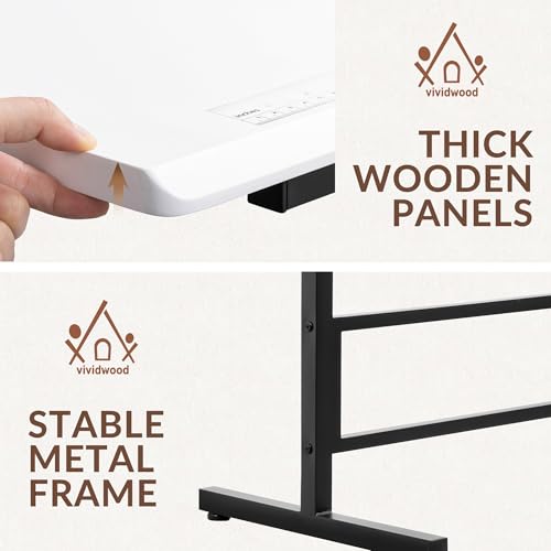 Vividwood Folding Sewing Table, Multipurpose Sewing Machine Table with Adjustable Shelf, Measuring Scale Marks (Warm White)