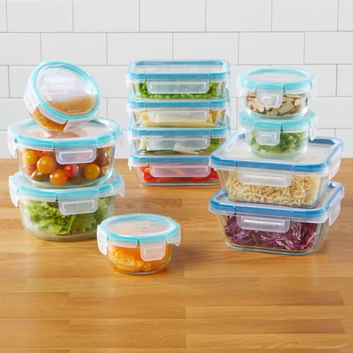 Snapware Glass Total Solutions (12-Pack) Food Storage Containers Set, (1, 2 & 4 Cup), Airtight & Leakproof Plastic Locking BPA-Free Lids, Freezer