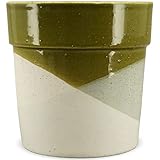 matches21 Blumentopf Pflanztopf geometrisches Muster Pflanzgefäß Übertopf Steingut 1 STK grün beige 12,8x12,5 cm