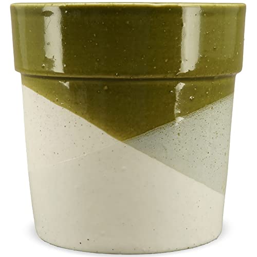 matches21 Blumentopf Pflanztopf geometrisches Muster Pflanzgefäß Übertopf Steingut 1 STK grün beige 12,8x12,5 cm