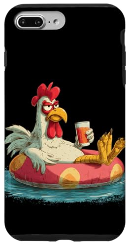 Grumpy Holiday Chicken in Pool Beach Ring Lovers �X�}�z�P�[�X iPhone 7 Plus/8 Plus �p