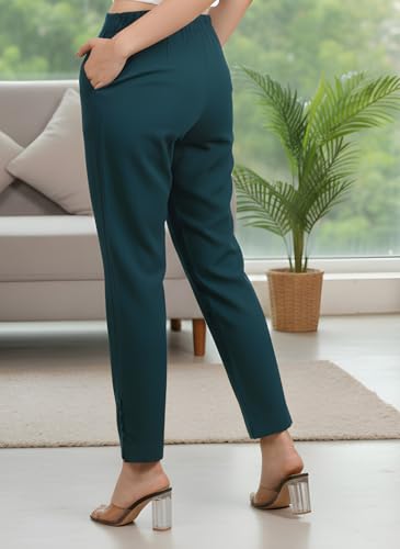 Image of Yash Gallery Women's Regular Fit Mid Rise Solid Lycra Trouser Regular Pants