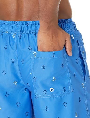 Amazon Essentials Herren Badehose mit Netzfutter, Taschen und Kordelzugverschluss, Blau Ankermuster, XL