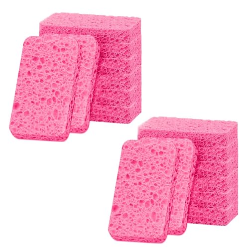 Image of 12 - Pack Non-Scratch Scrub Sponges - Sponges for Dishes and Washing Dishes, Cleaning Sponges for Kitchen Home Bathroom Cars, Funny Cut-Outs DIY for Kids (Pink)