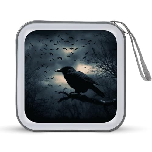 Étui de rangement CD 40 disques motif corbeau et lotus moderne pour voiture et bureau