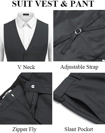 COOFANDY Men's 3 Pieces Suits Classic Fit 2 Buttons Dress Suit Set Wedding Business Dinner Prom Jacket Vest Pants - Image 7