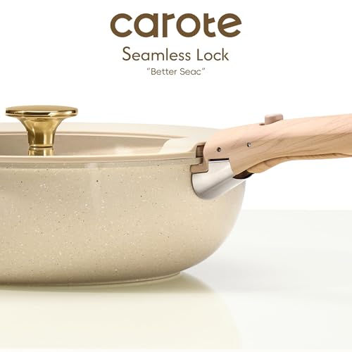 Foto de CAROTE Juego de 25 utensilios de cocina de cerámica, juego de ollas y sartenes antiadherentes, juego de cocina de RV con asas extraíbles, apto para horno, utensilios de inducción, juego de cocina no (imagen 8)