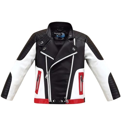 linboo Jungen Bikerjacke aus Kunstleder Lederjacke Kinder Kragen Motorrad...
