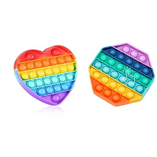 VikriDA Rainbow Fidget Popping Sounds Toy, BPA Free Silicone, Sensory Toy for Kids - Pack of 2 (Octagone and Heart) (B09BFQH5Z4) Amazon Price History, Amazon Price Tracker