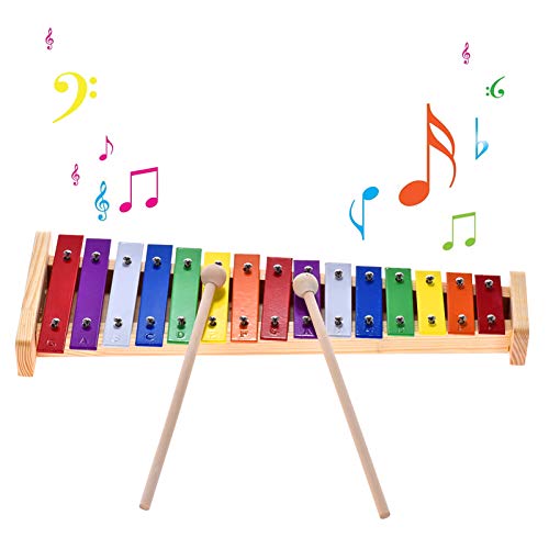 Btuty Glockenspiel Xylophon Holz & Aluminium Percussion Musikinstrument 15 Töne mit 2 Schlägeln