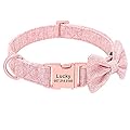 PET ARTIST Soft & Comfy Bowtie Dog Collar with Rose Gold Buckle - Personalized Dog Collar Girl with Name Plate Engraved - Adjustable Dog Collars Pet Gift for Small Medium Large Dogs,Pink,S
