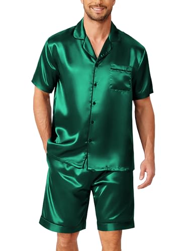 Ekouaer Mens Pajamas Set Silk Satin Sleepwear Short Sleeve Button Up Pjs