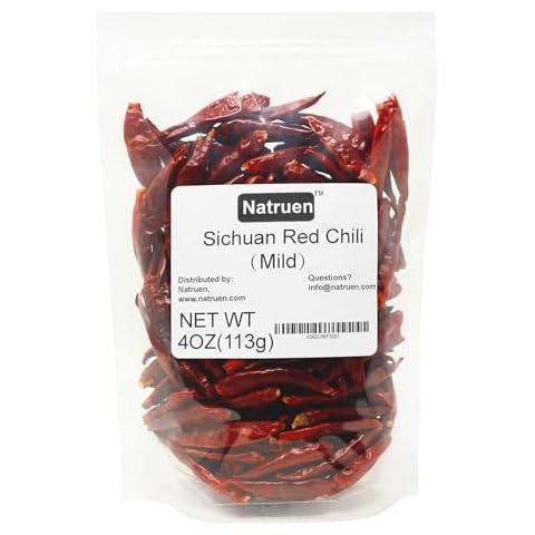 Natruen Whole Dry Szechuan Chinese Red Chili Pods 4 Oz, Mild, Facing Heaven Chili, Spicy Sichuan Dried Red Hot Chilies for Chili Oil, Paste, and Sauce Cover