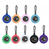 9 Pcs Brujula con Mosquetón, Brújulas Llavero Coloridas, Compass portátiles y compactas para navegación, Camping, Senderismo, Supervivencia y Deportes al Aire Libre