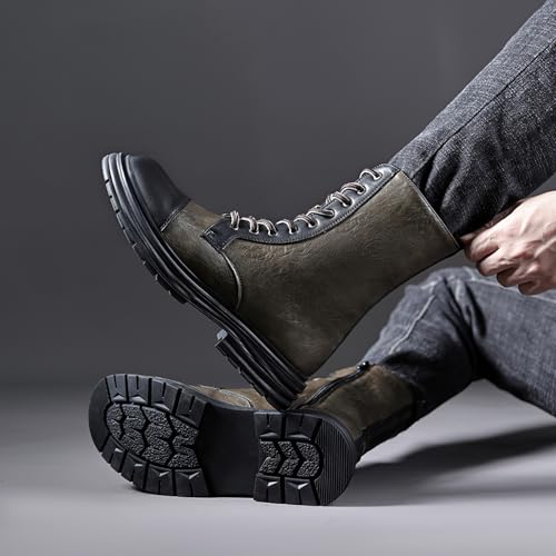 rismart Men's Motorcycle Boots PU Leather Mid Calf Casual Combat Boot with Zipper3